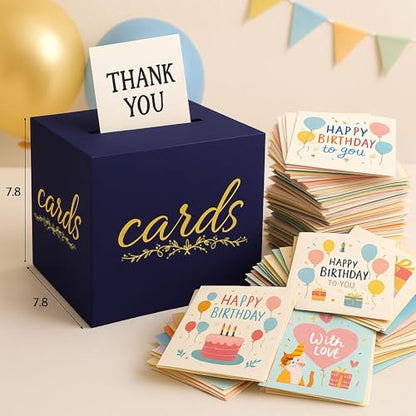 Navy Blue and Gold Card Box for Party Graduation Baby Bridal Shower Birthday Funeral 7.8 x 7.8 x 7.8 In Gift Card Holder Wedding Card Boxes for Reception Raffle Voting Ballot Box with Slot - color: BlueGoldF