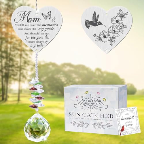 Mom in Heaven Memorial Crystal Suncatcher,Memorial Gifts for Loss of Mom,Loss of a Mother Sympathy Gifts,Hanging Crystals Ornament for Window Rainbow Maker Prisms Home Decor Gift - style: Mom