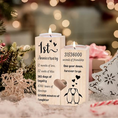 1 Year Anniversary Wedding Gifts for Boyfriend Girlfriend, One Year 1st Anniversary Romantic Gifts for Him Her, Heart Shaped Candlestick for Couple Husband Wife - color: 1st Anniversary