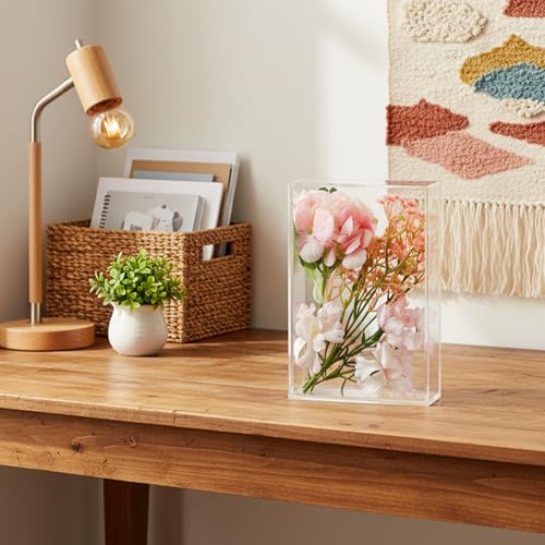 2 Pcs Acrylic Shadow Box, 7 x 5 x 1.4 Inch Clear Tabletop Display Frame No Installation All Clear Memory Boxes for Dried Flowers, Photo, Collectibles