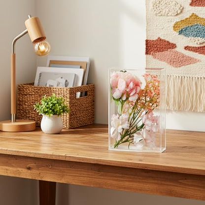 2 Pcs Acrylic Shadow Box, 7 x 5 x 1.4 Inch Clear Tabletop Display Frame No Installation All Clear Memory Boxes for Dried Flowers, Photo, Collectibles