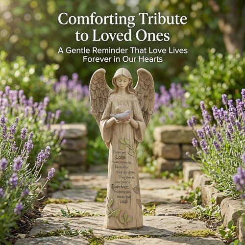 DUSVALLY Angel Statue Holding Bird – 10 Inch Resin Praying Angel Figurine - color: Bird