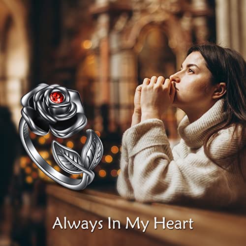 AOBOCO Sterling Silver Rose Ring Urn for Loved One Ashes Black Goth Rose Jewelry - size: 8-9, style: Black Rose Urn