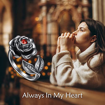 AOBOCO Sterling Silver Rose Ring Urn for Loved One Ashes Black Goth Rose Jewelry - size: 6-7, style: Black Rose Urn