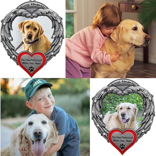 Dog Memorial Photo Christmas Ornaments Set of 2, Always Remember The Paw Prints I Left Within Your Heart, Angel Wings Pet Loss Picture Frame Ornaments, Sympathy for Loss of Dog, Memorial Keepsake - size: 2 Pieces - Standard
