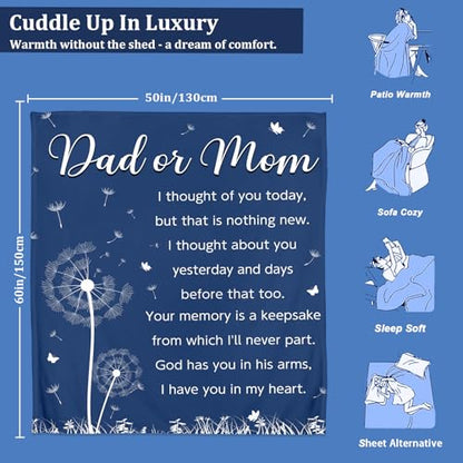 Ships Next Day, Custom Memorial Sympathy Gifts for Loss of Mom Dad Grandma Grandpa - Printed in USA, Hugs from Heaven Flannel Blanket, in Memory of Gifts, Condolence Bereavement Remembrance Gifts - size: customize now