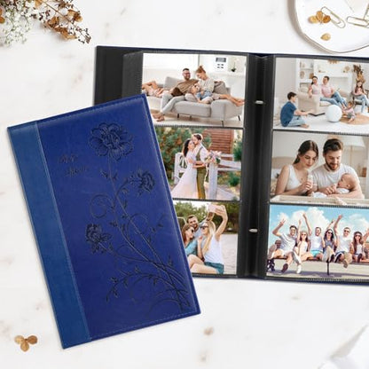 Artmag Photo Album 4x6 300 Photos, Extra Large Capacity Leather Cover Wedding Family Photo Albums Holds 300 Horizontal 4x6 Photos(Blue) - color: Blue, size: 300 Pockets