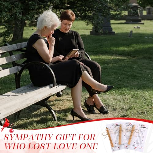 100 Set Memorial Funeral Favors Include Cardinal Prayer Cards and Bamboo Ballpoint Pens Funeral Pocket Token for Guest Sympathy Remembrance Gifts for Loss of Loved One