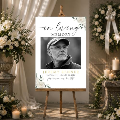 Personalized Funeral Welcome Sign with Photo for Celebration of Life #6 | Elegant Celebration Tribute Canvas Display, Celebration Tribute Board, Forever In Our Hearts Keepsake for Loved Ones - color: Version #6
