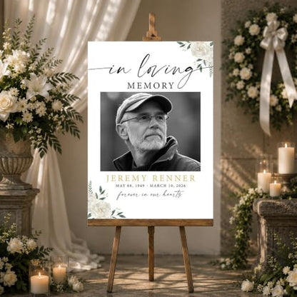 Personalized Funeral Welcome Sign with Photo for Celebration of Life #6 | Elegant Celebration Tribute Canvas Display, Celebration Tribute Board, Forever In Our Hearts Keepsake for Loved Ones - color: Version #6