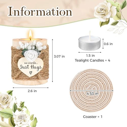 Sympathy Gifts for Loss of Loved One - No Words Just Hugs Wooden Tealight Candle Set Holder, Bereavement, Grief & Remembrance Gift for Grieving Friends Women
