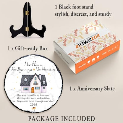 New Home Gift Slate Plaque – New Beginnings New Memories – Housewarming Gifts for New Homeowner, First Home Gift 2026, Natural Slate Stone with Stand - color: New Home
