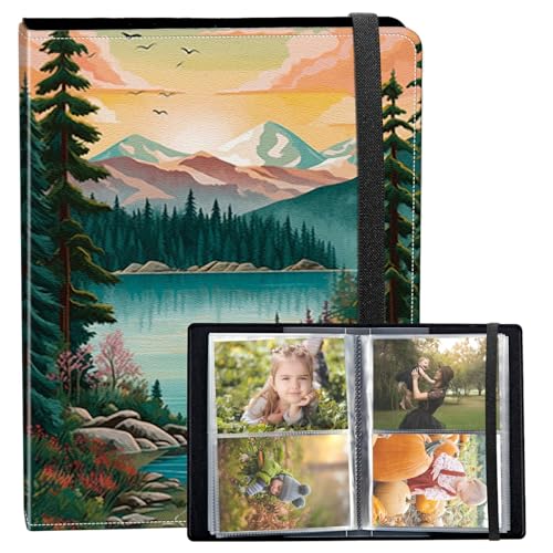 Photo Album 3.5x5 80 Photos Small Capacity PU Leather Cover, Lake Surrounded by Trees Mini Photo Album 3.5x5 with Elastic band, Birthday Christmas Photo Albums Wedding Anniversary - color: Lake Surrounded by Trees, size: 3.5*5 Holds 80 Photos