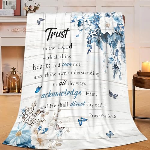 Christian Blanket Super Soft Warm Bible Verse Fleece Throw Blanket Cozy Fluffy Scriptures Trust in Lord Lightweight Flannel Gifts Blankets for Kids Adults 80"X60" - color: Bible Verse, size: 80"x60"
