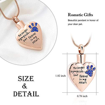 memorial jewelry No Longer by My Side,But Forever in My Heart Carved Locket Cremation Urn Necklace for Pet Dog Cats - color: RoseGold-Blue