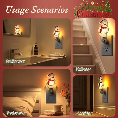 Stained Glass Christmas Snowmen Night Lights Plug in Wall for Home - color: White Snowmen