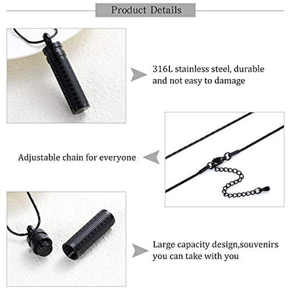 constantlife Cremation Jewelry for Ashes Openable Pill Case Urn Necklace Keepsake Perfume Memorial Pendant Locket Charm Accessories - color: Black
