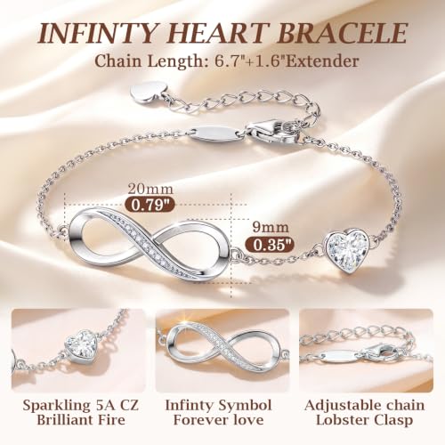 CDE 925 Sterling Silver Infinity Birthstone Bracelet Jewelry Gift for Women | Hypoallergenic,Non Tarnish,Heart CZ,Nickel-Free & Lead-Free,Anniversary Christmas Birthday Idea Gifts for Wife Girlfriend Her - color: 04-Apr