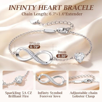 CDE 925 Sterling Silver Infinity Birthstone Bracelet Jewelry Gift for Women | Hypoallergenic,Non Tarnish,Heart CZ,Nickel-Free & Lead-Free,Anniversary Christmas Birthday Idea Gifts for Wife Girlfriend Her - color: 04-Apr