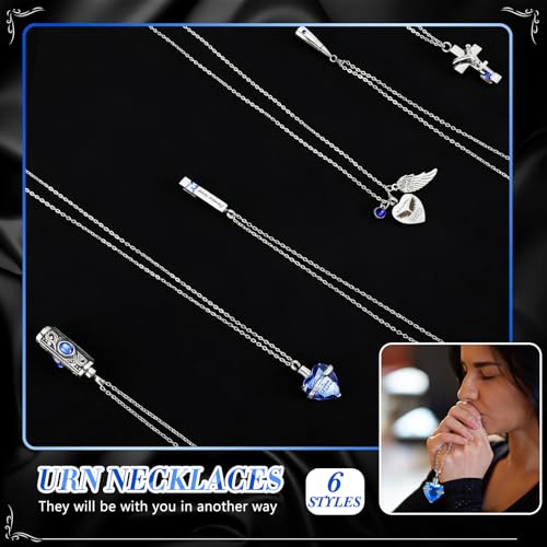 Ecation 12 Set Small Urn Cremation Jewelry Necklaces for Ashes Stainless Steel Keepsake Urns Memorial Locket Mini Ash Holders Waterproof for Human Adult Female Male Family Loved One(Blue) - color: Blue