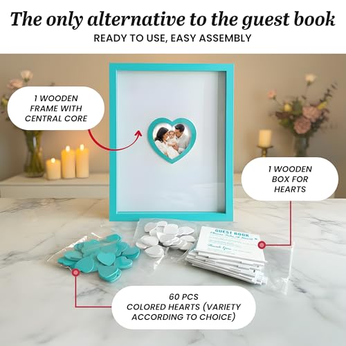 Blue Wedding Guest Book Alternative, Guest Book Wedding Reception, Wedding Guest Book with Wooden Hearts Guest Book Signs for Wedding Anniversary Birthday Party Baby Shower - color: Blue