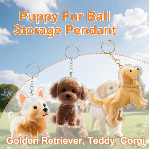 Pet Hair Keepsake Keychain Memorial Charm with Transparent Bottle for Collecting Dog Fur Portable - color: Teddy
