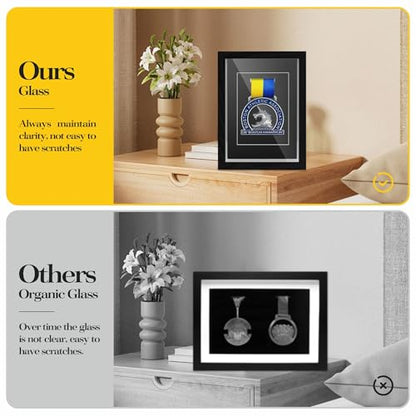 Medal Display Box, 5x7 Inch Shadow Box Frame with HD Glass Panels, Medal Organizer for Hanging or Desktop in Marathons, Swimming, Learning and Military Affairs (Black, 2 Pack) - size: 2 Pack