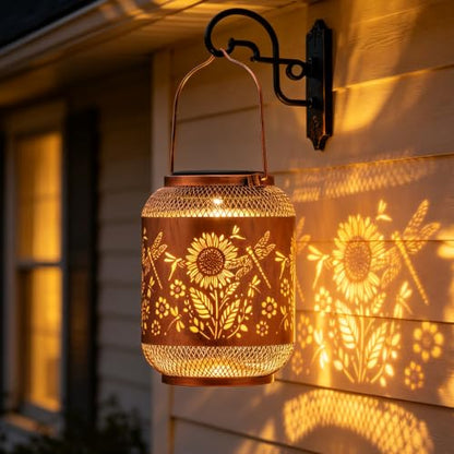 Dragonfly Solar Lantern Outdoor Hanging Solar Garden Light Gifts for Women - color: Sunflower
