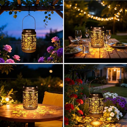 Lyeasw Garden Decor Hummingbird Solar Lanterns, 7 Inches Waterproof Hanging Lights for Outside, Metal Outdoor Decorations for Patio, Yard, Pathway, Birthday Gifts for Women(Bronze) - style: Hummingbird