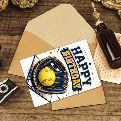 Softball Birthday Card, Blue Glove Yellow Ball Greeting Gift | Softball Birthday Card For Softball Player, Softball Fan, Sports Lover, Coach, Team Party Gift Card, Glove Ball Greeting Card - color: sport1