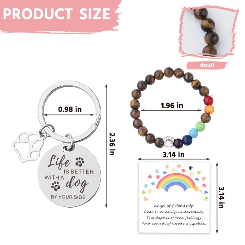 Sisadodo Rainbow Bridge Dog Memorial Gifts for Loss of Dogs Cats Rainbow Bridge Bracelet Keychains Paw Crystal Sun Catcher - color: Keychain Bracelet and Rainbow Card