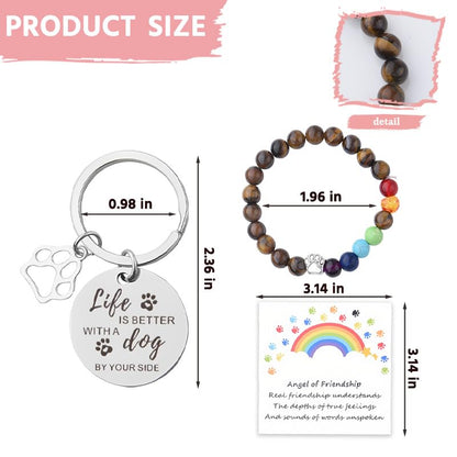 Sisadodo Rainbow Bridge Dog Memorial Gifts for Loss of Dogs Cats Rainbow Bridge Bracelet Keychains Paw Crystal Sun Catcher - color: Keychain Bracelet and Rainbow Card