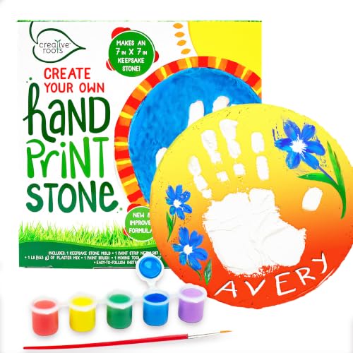 Creative Roots Paint Your Own Stepping Stone Kit, Handprint | DIY Garden Stepping Stone Activity, Arts and Crafts Project for Kids, Includes Pre-Cast Ceramic and Paints - style: Handprint