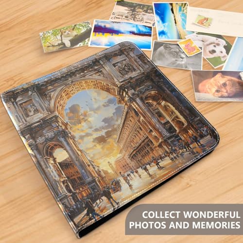 JIPONI Italy Architectures Large Photo Album, DIY Leather Cover Scrapbook Albums for 4x6 5x7 6x8 Pictures, Self Adhesive Memory Book for Wedding, Baby, Family - color: Italian Art