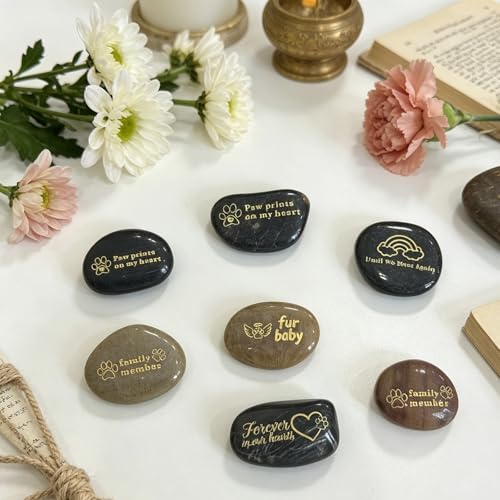 30 Pcs 1.97 Inches Pet Memorial Stone for Garden, Dog Memorial Gifts for Loss of Dog Sympathy Gift, Rainbow Bridge Remembrance Stone, Dog Grave Markers Outdoor, Bereavement Gift for Cat Passing Away