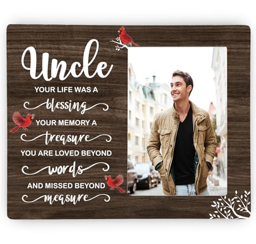 Uncle Memorial Wooden Picture Frame, In Loving Memory Remembrance Photo Frame Gifts for Uncle, Bereavement Sympathy Wooden Frame for Loss of Uncle, 4x6 inch Photo - style: Uncle Remembrance Memorial