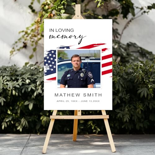 Personalized Veteran Memorial Poster, In Loving Memory Welcome Sign, Celebration Of Life Veteran, American Flag Funeral Welcome Sign, Military Funeral Poster Photo Sign #3 - color: Design 03