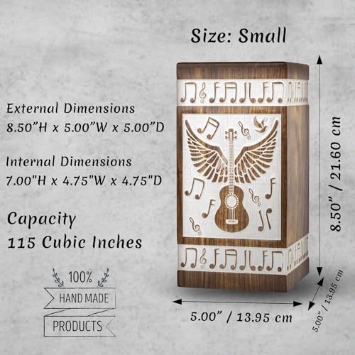 Guitar Wings Wooden Urn for Human Ashes, Medium 115 Cu in, White - color: Antique White, size: Medium (115 lbs)