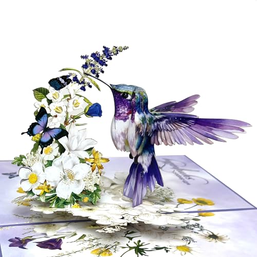 3D Sympathy Cards, Hummingbird Flowers, Gentle Sorry for Your Loss Card | Pop Up Sympathy Cards for Loss of Loved One, Mom, Dad, Mother, Father, Husband, Wife, Child, or Sister, Condolences Card - color: purple