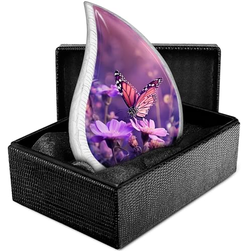 Trupoint Memorials Small Urns for Human Ashes Keepsake, Decorative Mini Cremation Urn for Adult Men & Women – Small, Purple Blue Butterfly Teardrop - color: Purple Butterfly, size: Small