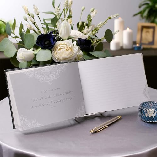 Christian Art Gifts in Loving Memory Guest Book - Grey Padded Faux Leather w/Debossed Cover Design - Condolence Book, Funeral Guest Book, Memorial Sign-in Book for Funerals & Memorial Services