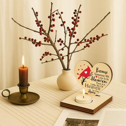 Cardinal Memorial Candle Holder, Little Bit of Heaven in Our Home Sympathy Gift, Christmas Thank You Sister Dad Mom Gifts, Shaped Remembrance for Loss of Loved One, Candlestick Holders-LATZ03 - color: Wood Love is in Heaver