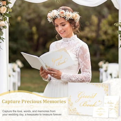 Wedding Guest Book Set, Gold Rose Luxury Hardcover, Gold Foil, 120 Pages - color: Gold