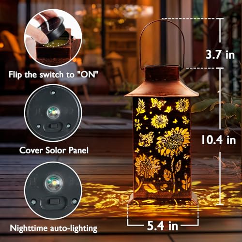 Homemory Gifts for Women, Sunflower Solar Lanterns Outdoor Waterproof | Solar Decoration with Led Glow and Waterproof Metal Design, Ideal for Garden, Yard, Patio, Porch, Birthday Gifts - style: Sunflower Square