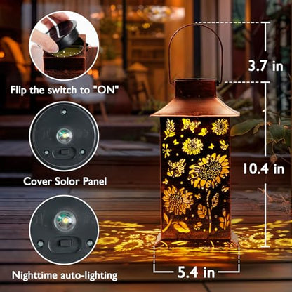Homemory Gifts for Women, Sunflower Solar Lanterns Outdoor Waterproof | Solar Decoration with Led Glow and Waterproof Metal Design, Ideal for Garden, Yard, Patio, Porch, Birthday Gifts - style: Sunflower Square