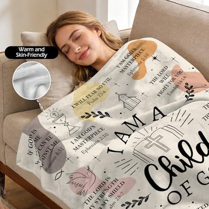 Christian Gifts for Women - I Am a Child of God Blanket 60"x50", Inspirational Religious Birthday Gifts for Women Mom Sister Friends, Christmas Baptism Catholic Spiritual Jesus Faith Bible Prayer - color: Christian1