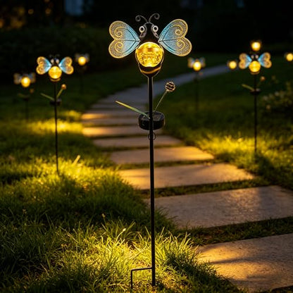 Solar Bee Garden Stakes Lights Outdoor Waterproof 2 Pack - color: Gold-2 Pack