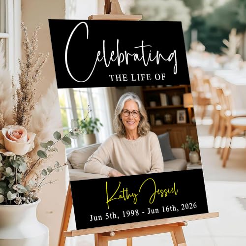 Personalized Celebration of Life Welcome Sign With Photo, Funeral Memorial Sign, Custom Funeral Sign, Elegant Minimalist Funeral Welcome Sign #10 - color: Style#9