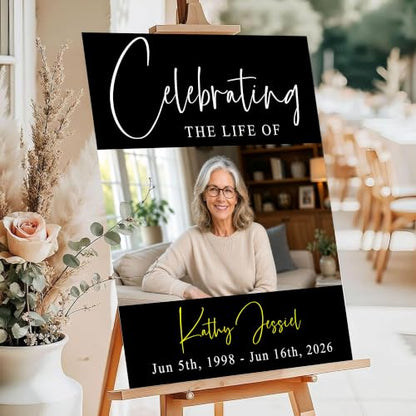 Personalized Celebration of Life Welcome Sign With Photo, Funeral Memorial Sign, Custom Funeral Sign, Elegant Minimalist Funeral Welcome Sign #10 - color: Style#9