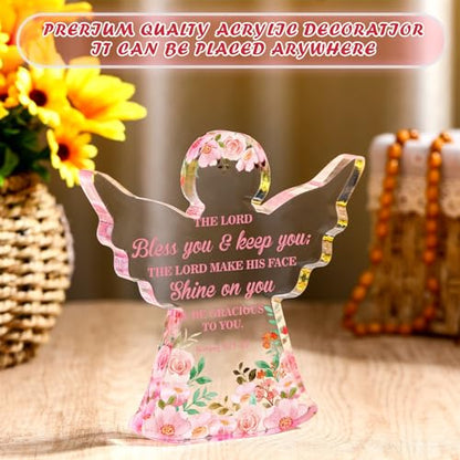 Gerrii Christian Gifts Women Angels Spiritual Desk Decor, Floral Angle | Religious Plaque Bible Verse Gift for Her Mom Sister, Angel Sign Floral Acrylic Woman Decor, Christmas Holiday Birthday Gifts - style: Floral Angle